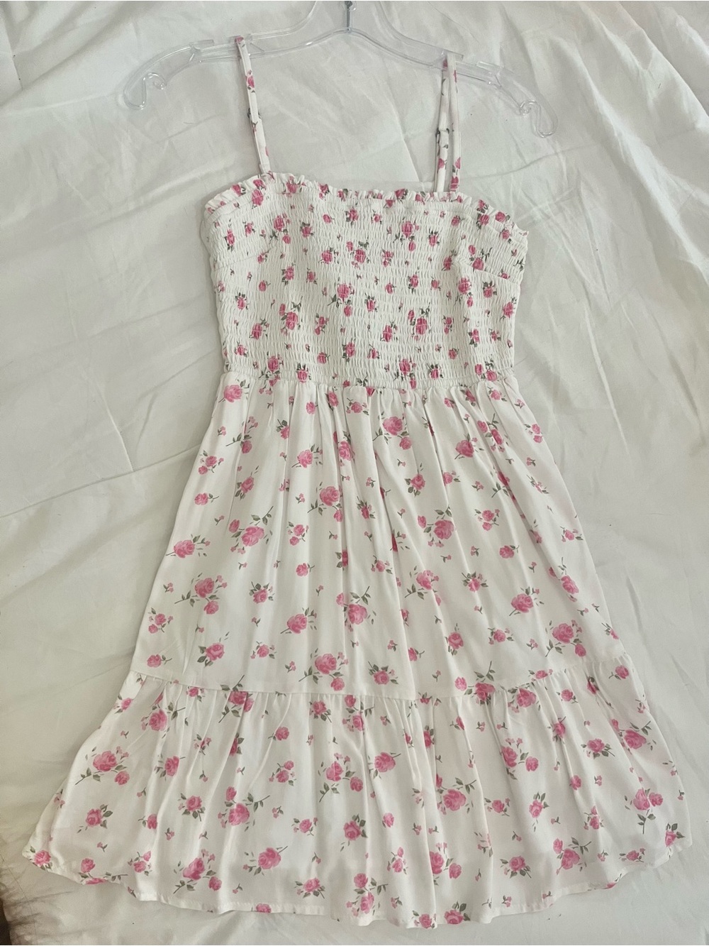 Hollister Smocked White Pink Floral Dress